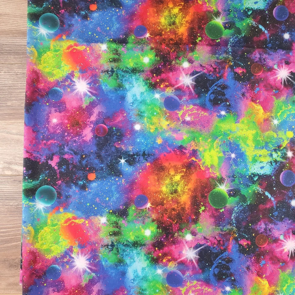 Cosmic Celestial Space over 1 yrd (43") Space Planet Rainbow Cotton Quilt Fabric - Image 2 of 4