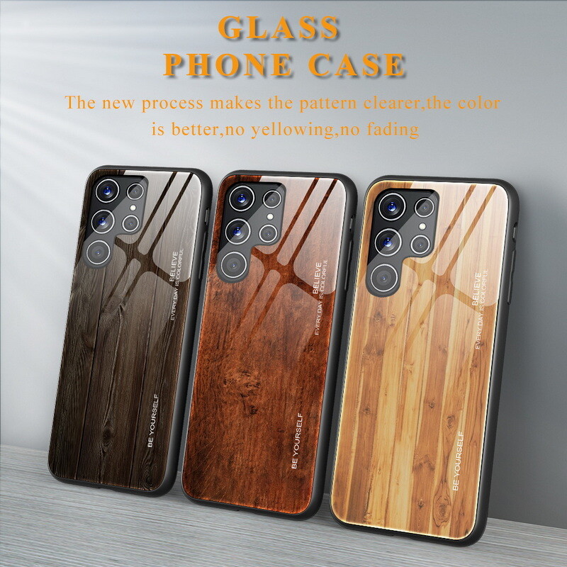 Wood Pattern Glass Phone Case for Samsung S24 Ultra S23 FE S22 A54 A53 A14-image