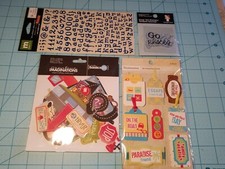 Scrapbooking Travel Lot: Die Cuts, Stamp, Embellishments Glitter Letters - NEW
