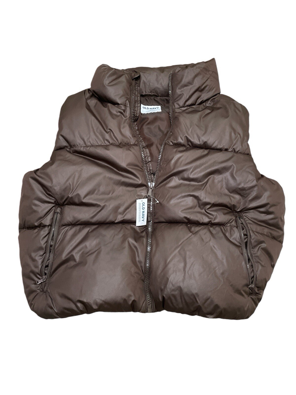 NWT Old Navy Vest Adult Xtra Large Brown Full Zip Puffer Outdoor Sleeveless