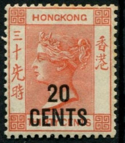 HONG KONG 1885 20C ON 30C ORANGE RED SG40 FRESH MINT CAT £200