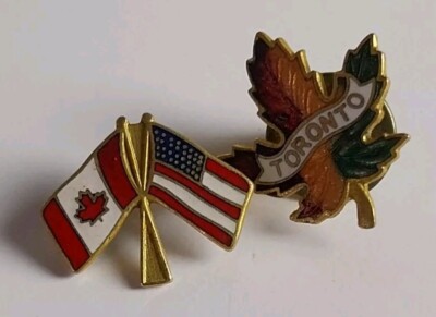 Small Vintage Toronto Maple Leaf, Canada & America Flag Enamel Badges