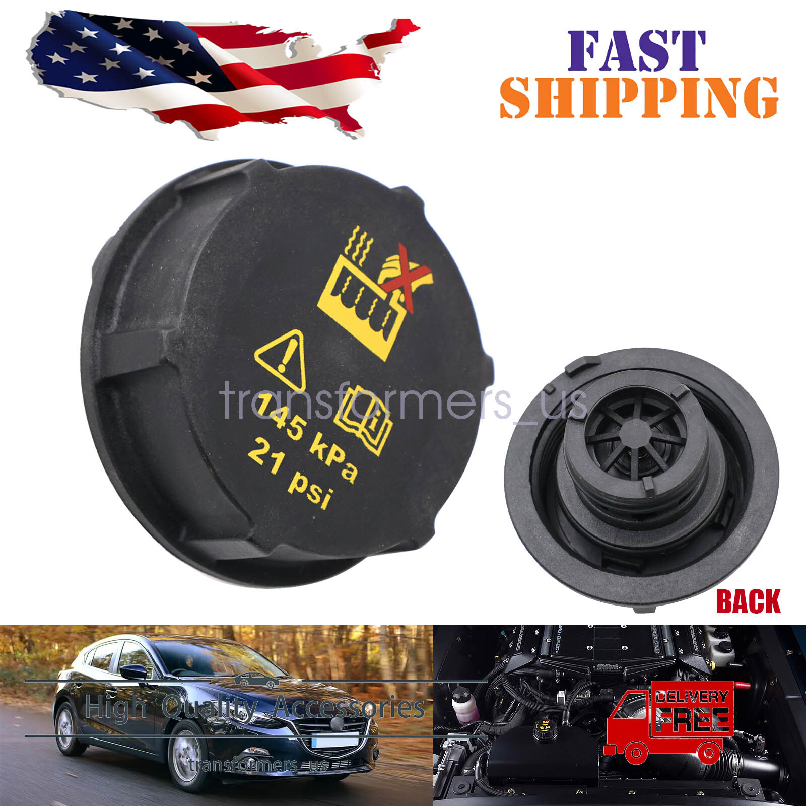 New Black Engine Coolant Reservoir Cap Fits Mazda 3 2004-2013