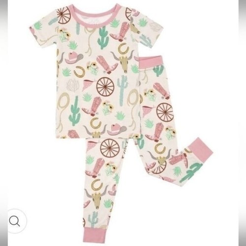 Little Sleepies Pink Ready To Rodeo two piece short sleeve pajama set 7/8