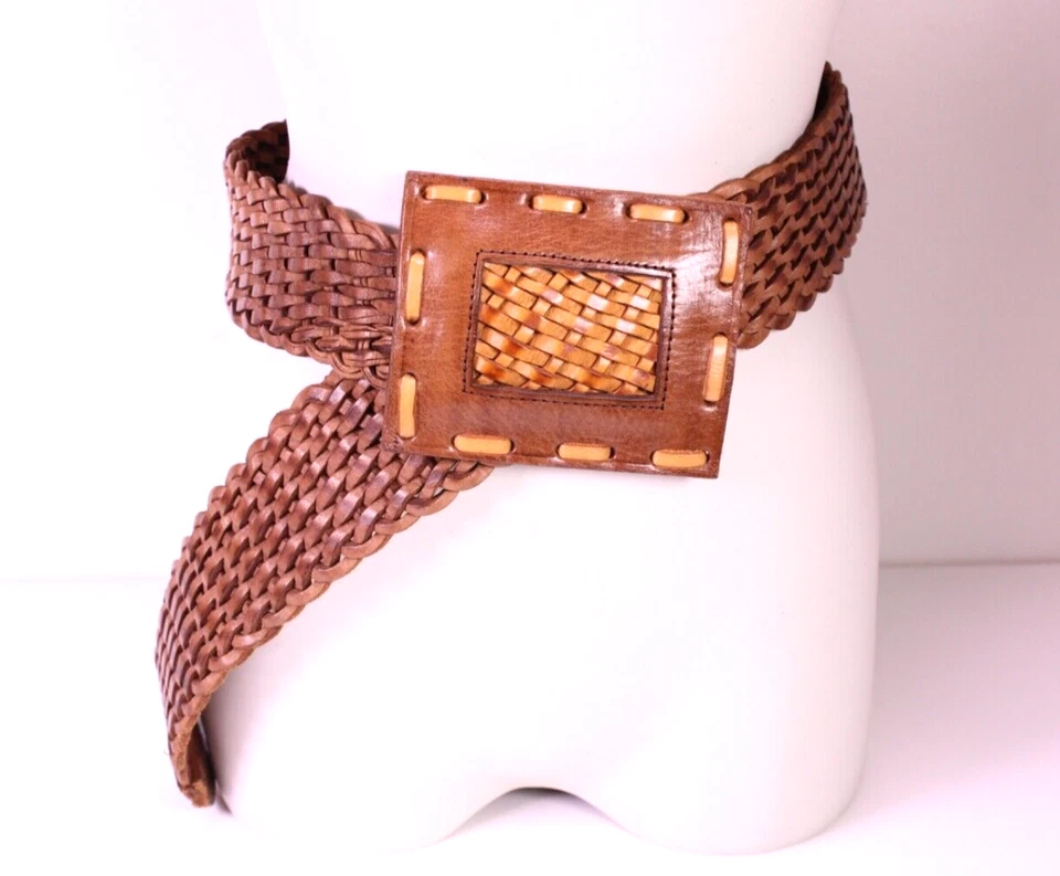 Breiter Flechtgürtel Damen Gürtel Leder braun 90 cm Vintage Boho Hippie GH117 - Bild 2 von 4