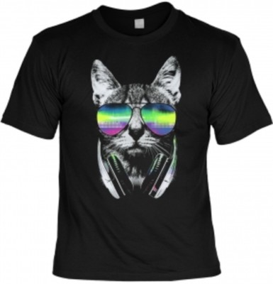 T-Shirt Neon DJ Cat witzige Herren-Shirts Beach-Party Fun-Shirts Geschenke
