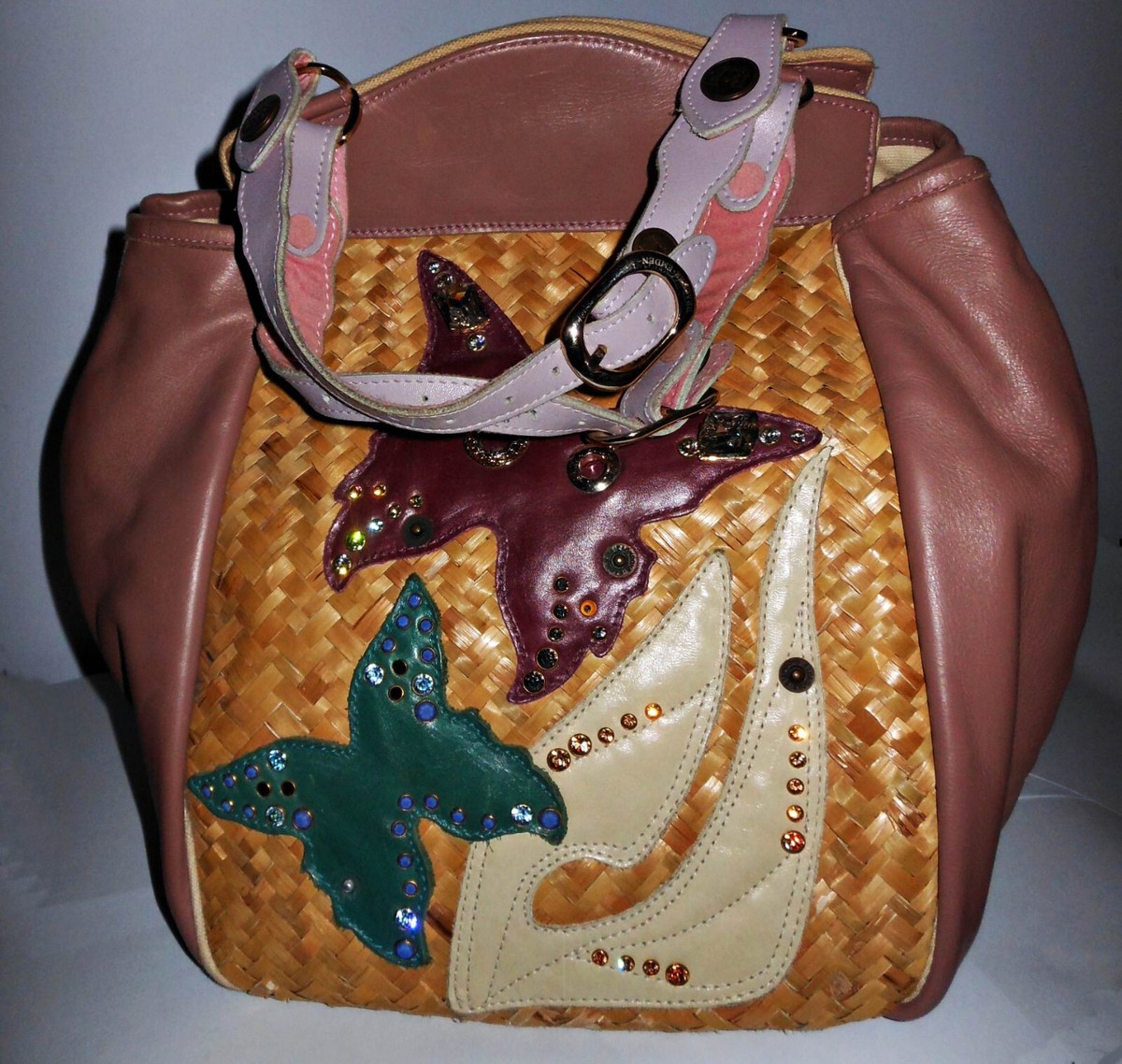 Very rare Bracher Emden Wicker & Leather Butterfly Jewel Crystal 