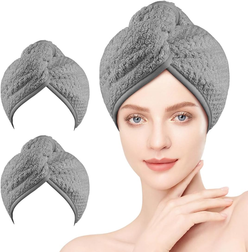 Microfiber Hair Towel Wrap, 2 Pack Hair Turbans for Wet Hair, Super Absorbent Dr - Picture 8 of 12
