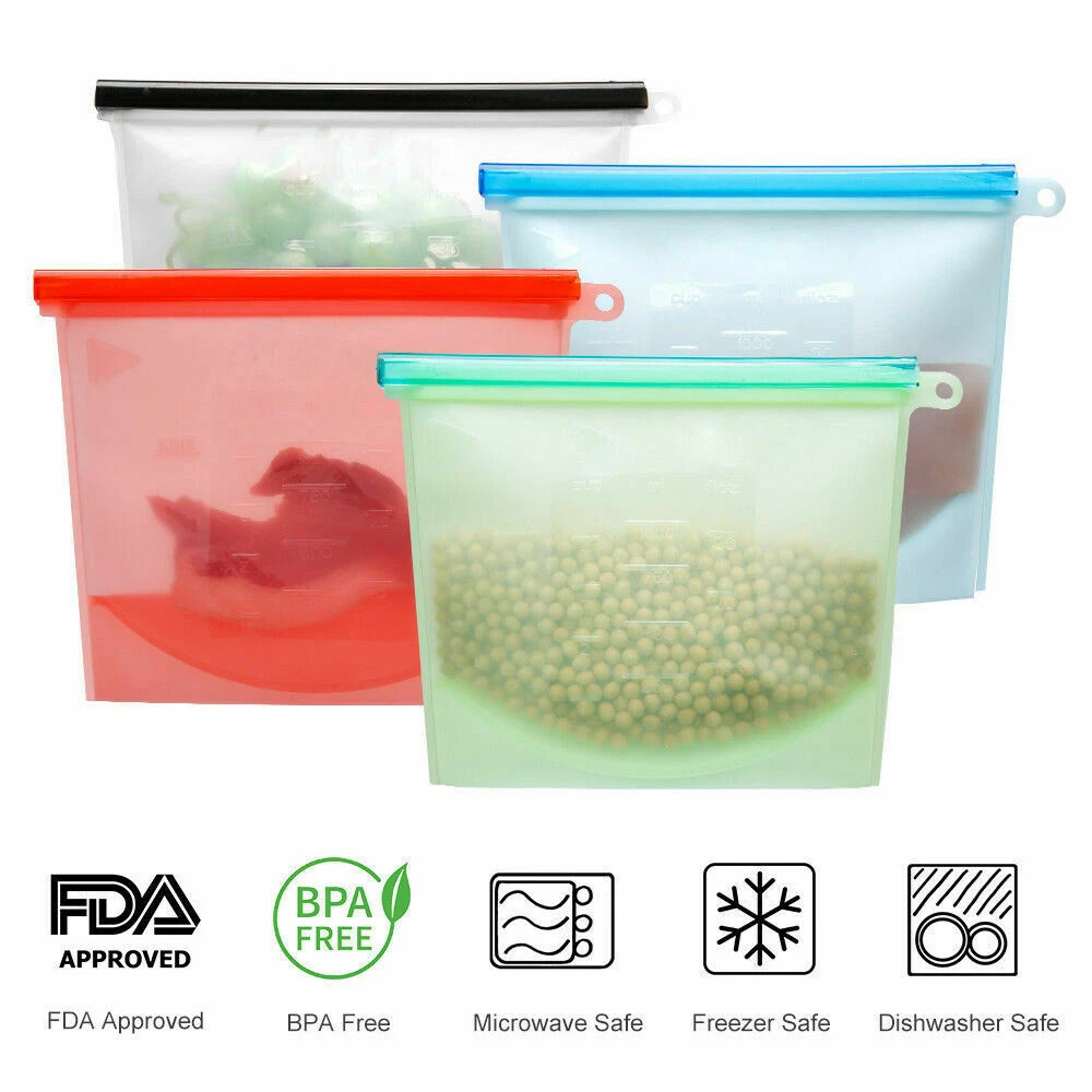 Reusable Silicone Food Zipper Bags Size 1000ML Freezer & Dishwasher Safe  kitchen Organization Silicone Food Storage Bag - Reusable Leak-proof