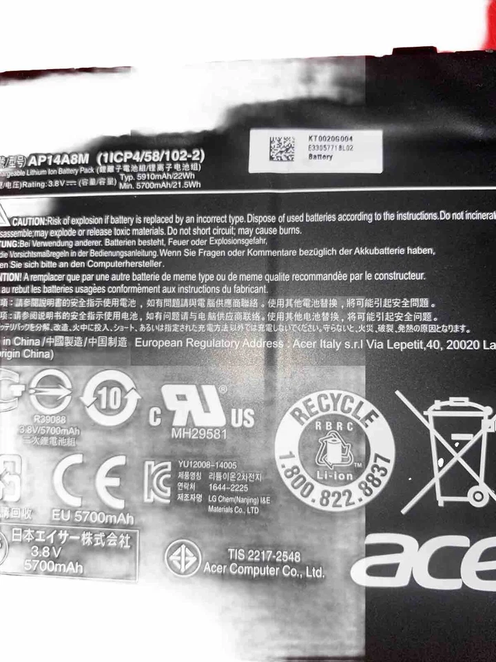 Genuine Acer Aspire Switch 10 SW5-011 SW5-012 Battery KT0020G004 AP14A8M - Image 2 of 3