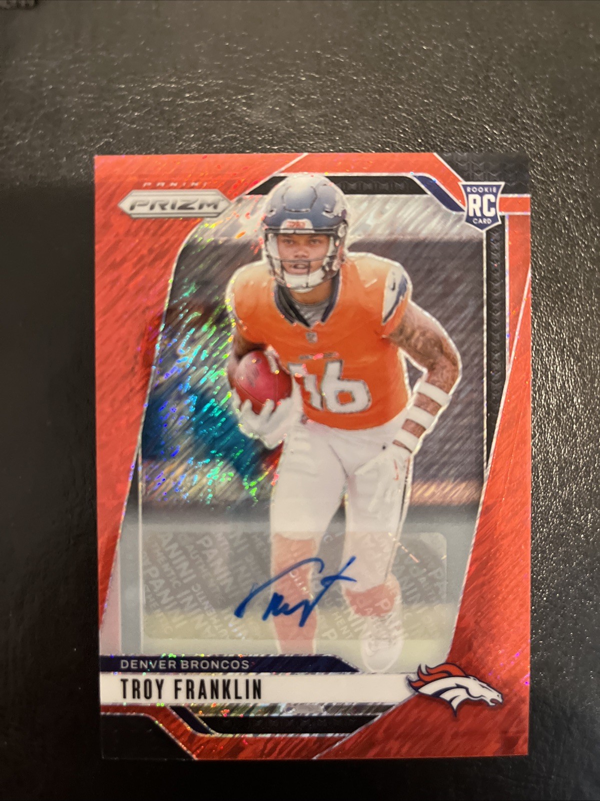 2024 Panini Prizm Troy Franklin #393 Auto RC Red Shimmer #/35 Broncos Oregon