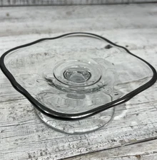 Vintage SMALL Silver Edge Clear Glass Pedestal/Compote Serving Plate 🩶