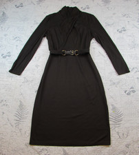 NEW Lauren Ralph Black Label Keegan long sleeve knit dress Twist Brown Midi 14