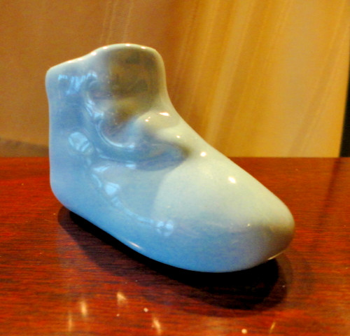 Baby Boot Shoe Porcelain Blue Planter Holder Figurine Mini USA Vintage