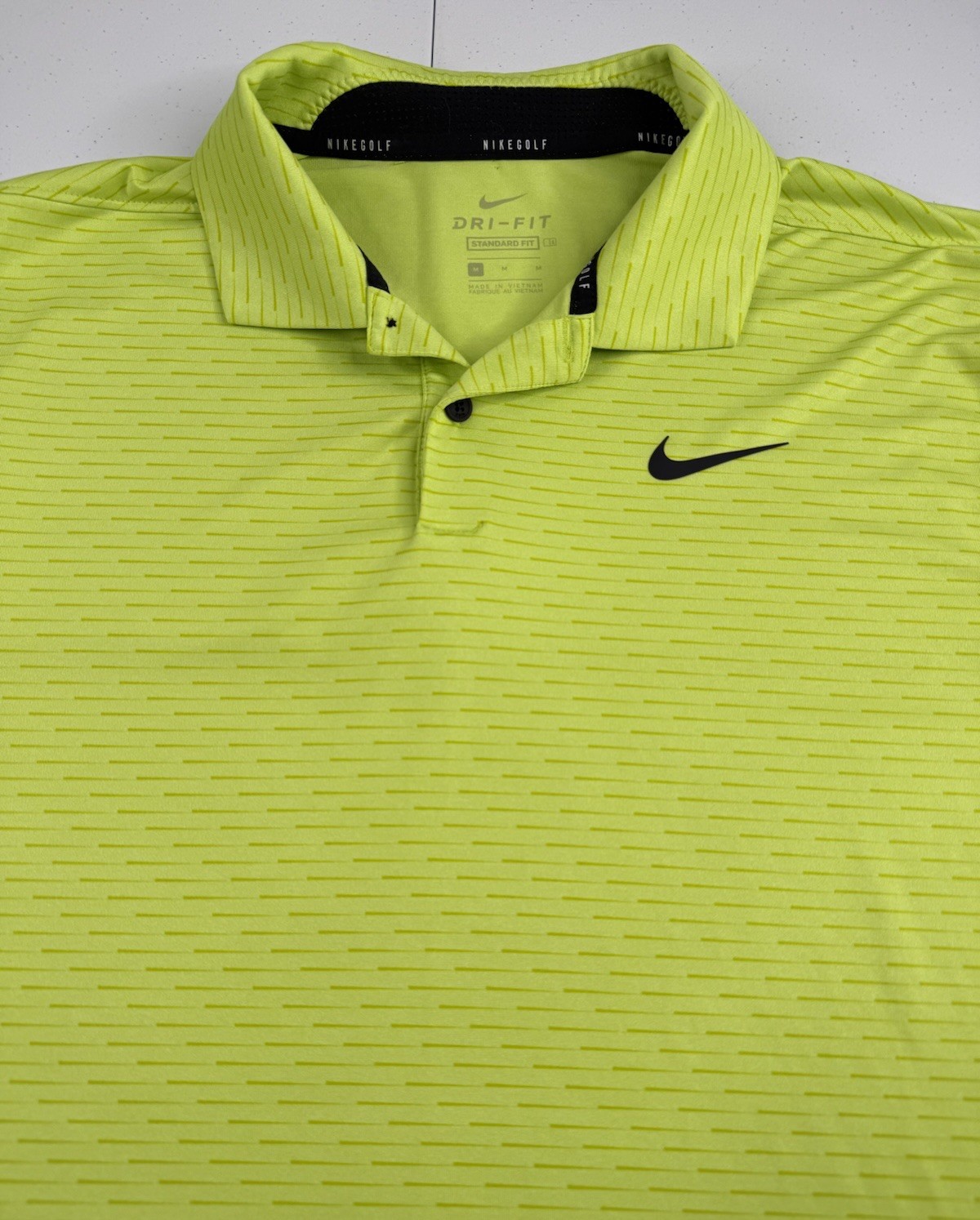 Polo Neon Yellow Geometric Vented Collar Performance Stretch