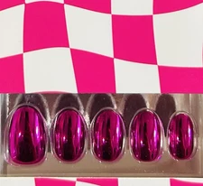 Red Aspen Press On Short Almond Pink Chrome Sequoia on Speed Dial 💓