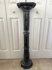 Vintage 38" Black Marble w/White Veins Pedestal Columnar Stand - Made in Italy