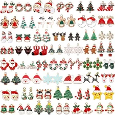 110Pcs 55 Pairs Christmas Charms Gold Enamel Jewelry Pendants for Xmas Earring B