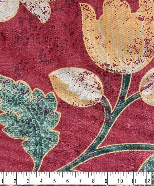 "Tela tradicional de lona de algodón borgoña floral, 1 yarda, 45"" de ancho, 100 % algodón" Foto 2 de 3