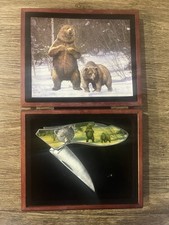 Handmade Folding Pocketknife Bear Artwork Silver Multicolor 1 Blade w/ Box