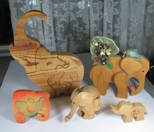 Vintage Folk Art Hand Made Wooden Elephant Jigsaw Puzzles  Decor Figurines