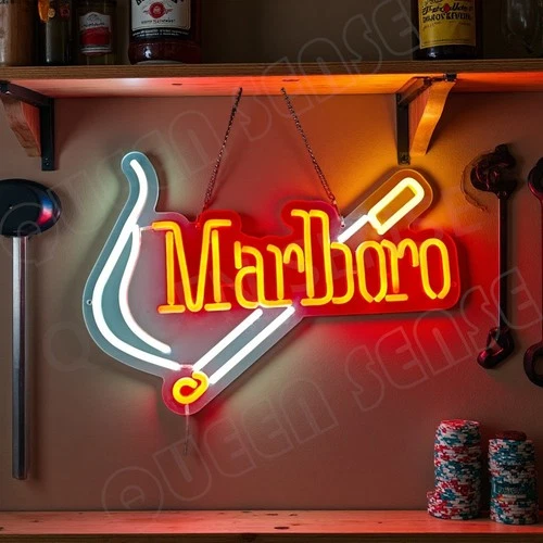 16"x11" Marlboro Cigarettes And Match Smoke LED Neon Sign Dimmer USB Powered DF