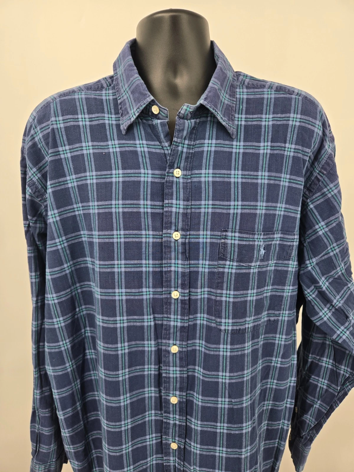 Ralph Lauren Shirt XL Blue Plaid Lowell Long Sleeve Lightweight Preppy Men