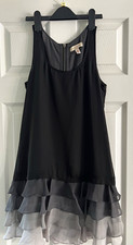 Ted Baker Black/Grey Sleeveless Scoop Neck A-Line Knee Dress Ruffle Hem Size 1/8