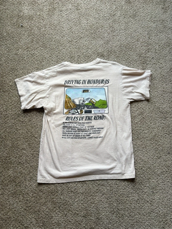 Honduras Vintage Driving Rules T-Shirt White, Medium - Image 2 of 3