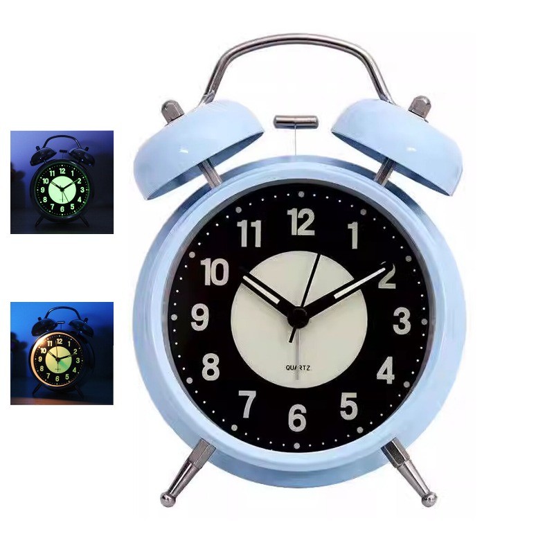 Retro Twin Bell Alarm Clock Quartz Silent Luminous Dial Nightlight Analog Clock - s l960