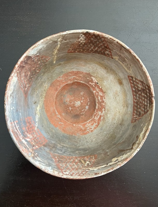 Mississippian, Pre-Columbian Pottery Bowl w/ Polychrome Geometric Designs