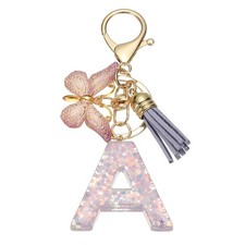 Alphabet A Tassel Butterfly Initial Letter Keychain Purple, Pack of 1 
