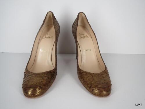 Christian Louboutin Gold Pumps Bronze Metallic Snakeskin Leather Heels Size 39 9 - Picture 1 of 10