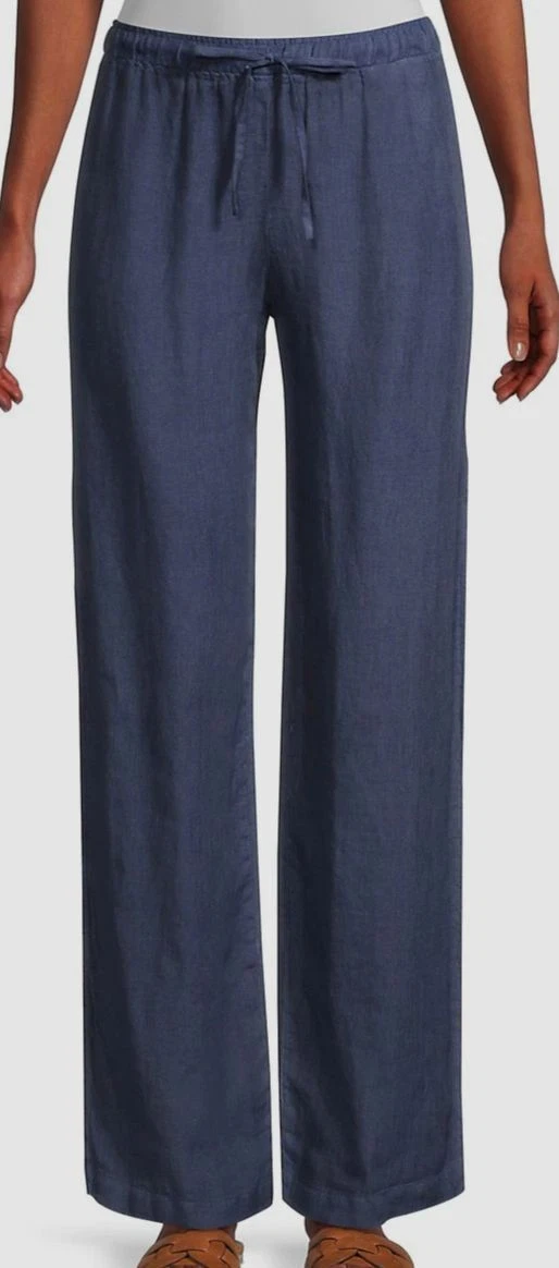 $240 120% Lino Women's Blue Wide-Leg Linen Beach Pants Size 42