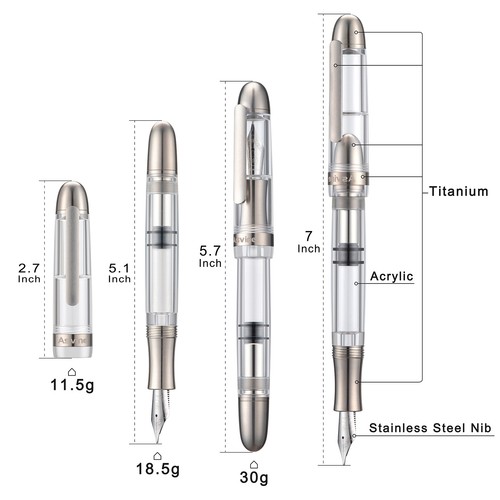 Asvine P36 Titanium Piston Fountain Pen EF/F/M Nib Transparent Acrylic