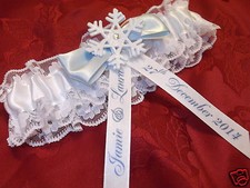 PERSONALISED WINTER WEDDING GARTER WHITE SNOWFLAKE - SOMETHING BLUE