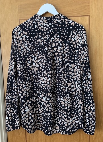 MINT VELVET Heart Print Shirt UK 14 Button Up Black/Beige Relaxed Classic Blouse - Picture 3 of 11