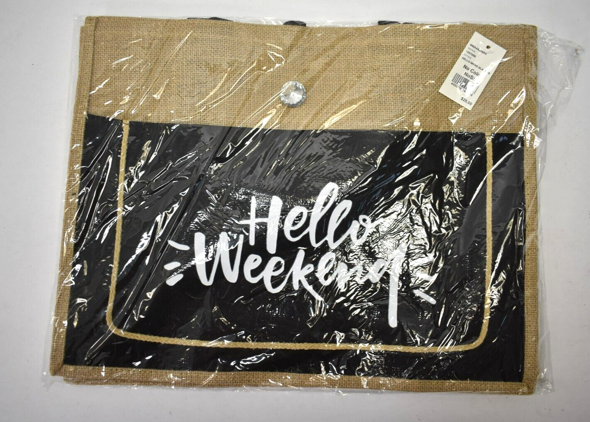 その他 F* Hello Weekend Beach Jute Bag Black Tote Large Size Burlap w Gem