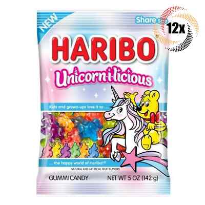 12x Bags Haribo Unicorn-I-Licious Unicorn Shaped Fruit Flavor Gummi Candy - 5oz