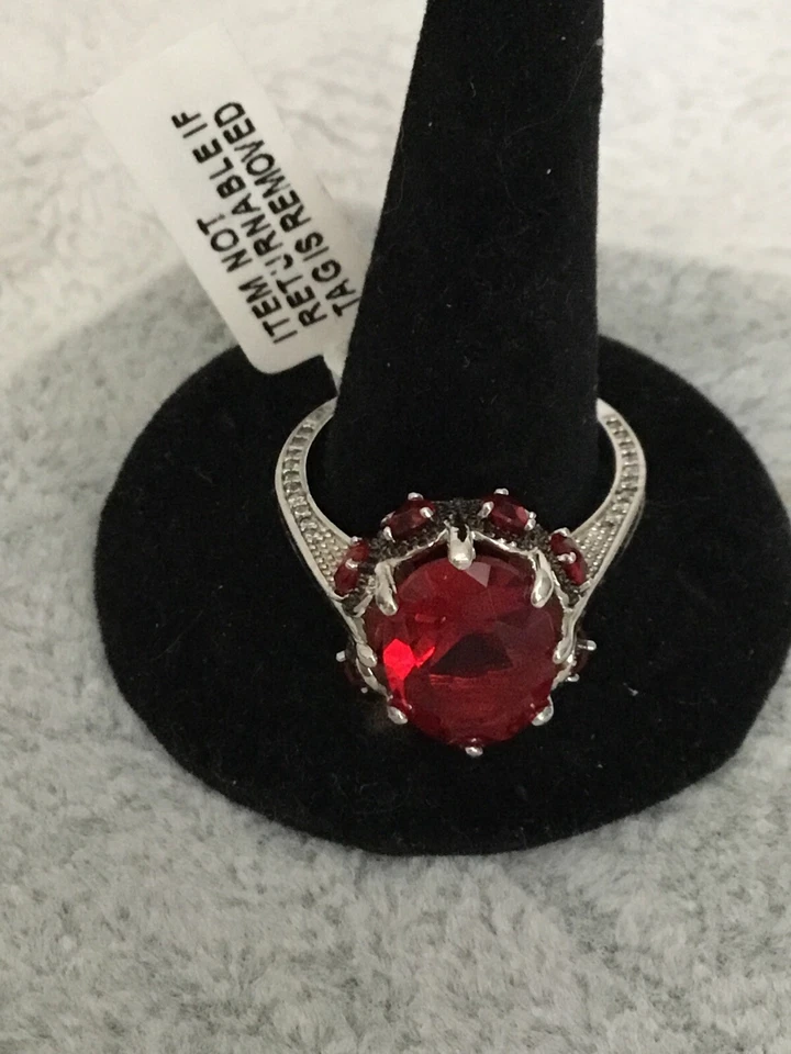 Silver Plated Simulated Ruby/ Diamond Ring New Size R1/2 - Image 2 of 4