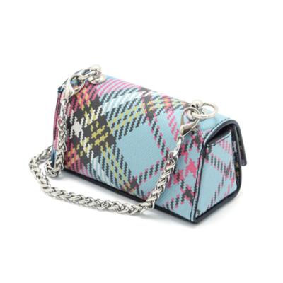 Vivienne Westwood Lip Case Blue Pink Check SAFFIANO Accessory Case