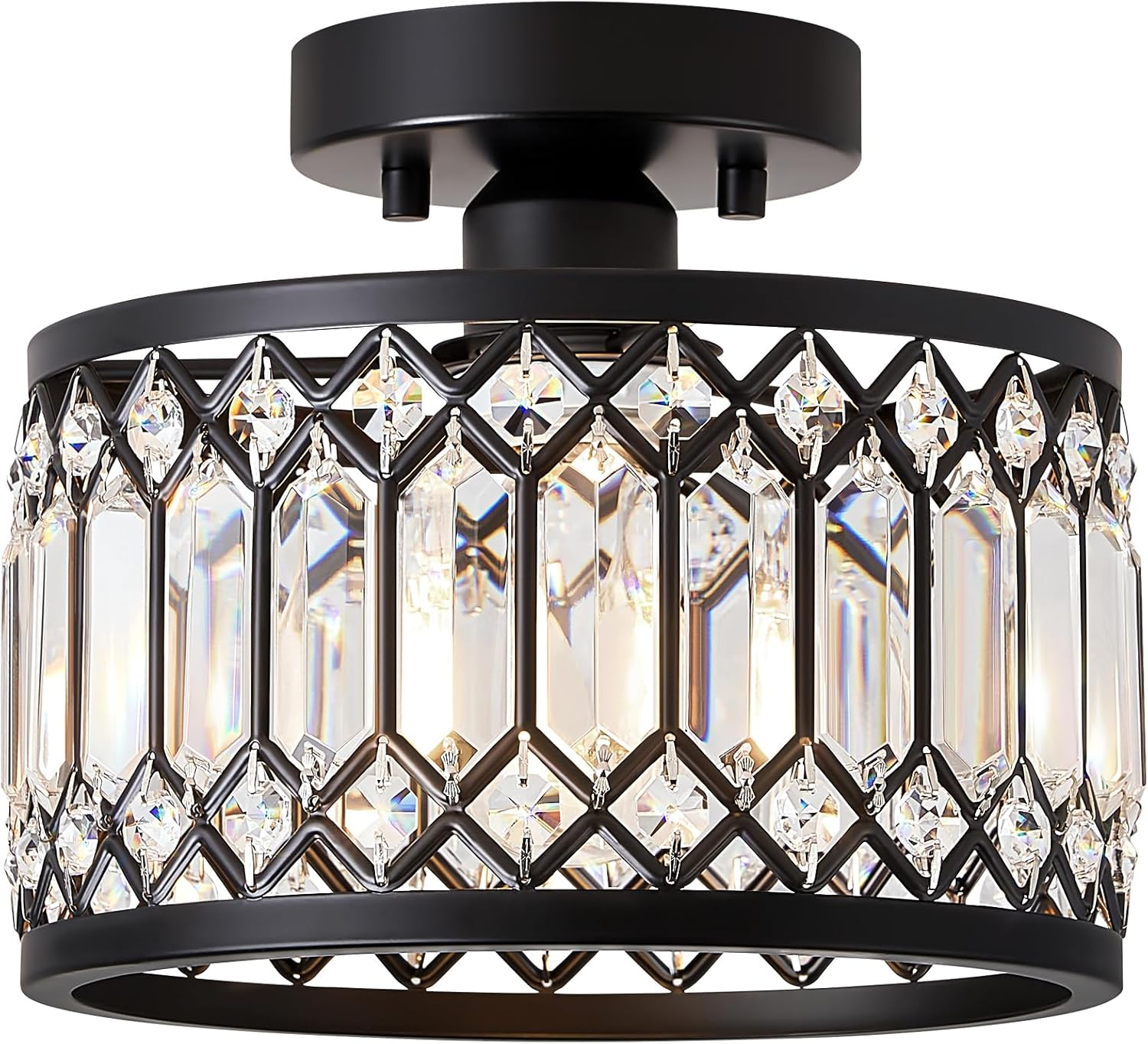 Crystal Black Ceiling Light, Modern Semi Flush Mount Ceiling Lighting Fixture, r
