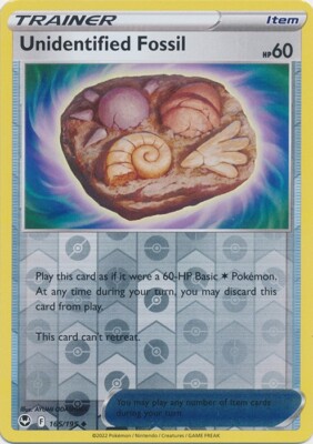 Reverse Holo Unidentified Fossil 165/195 Uncommon Silver Tempest Pokemon TCG