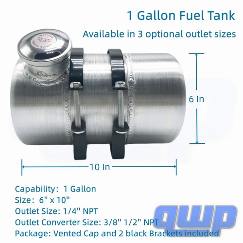 6'' x 10" 1 Gallon Gas Tank 1/4'' NPT Aluminum Spun Fuel Tank fit Motor