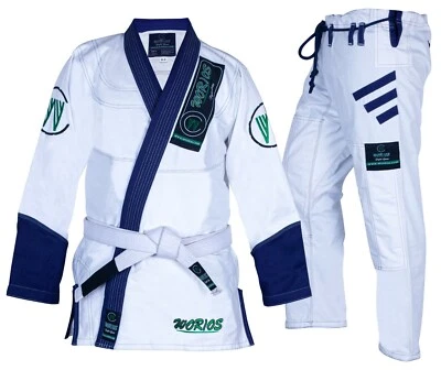 WORIOS FIGHT GEAR Worios Competition | Brazilian Jiu-Jitsu Grappling Gi White/Navy Blue Kids