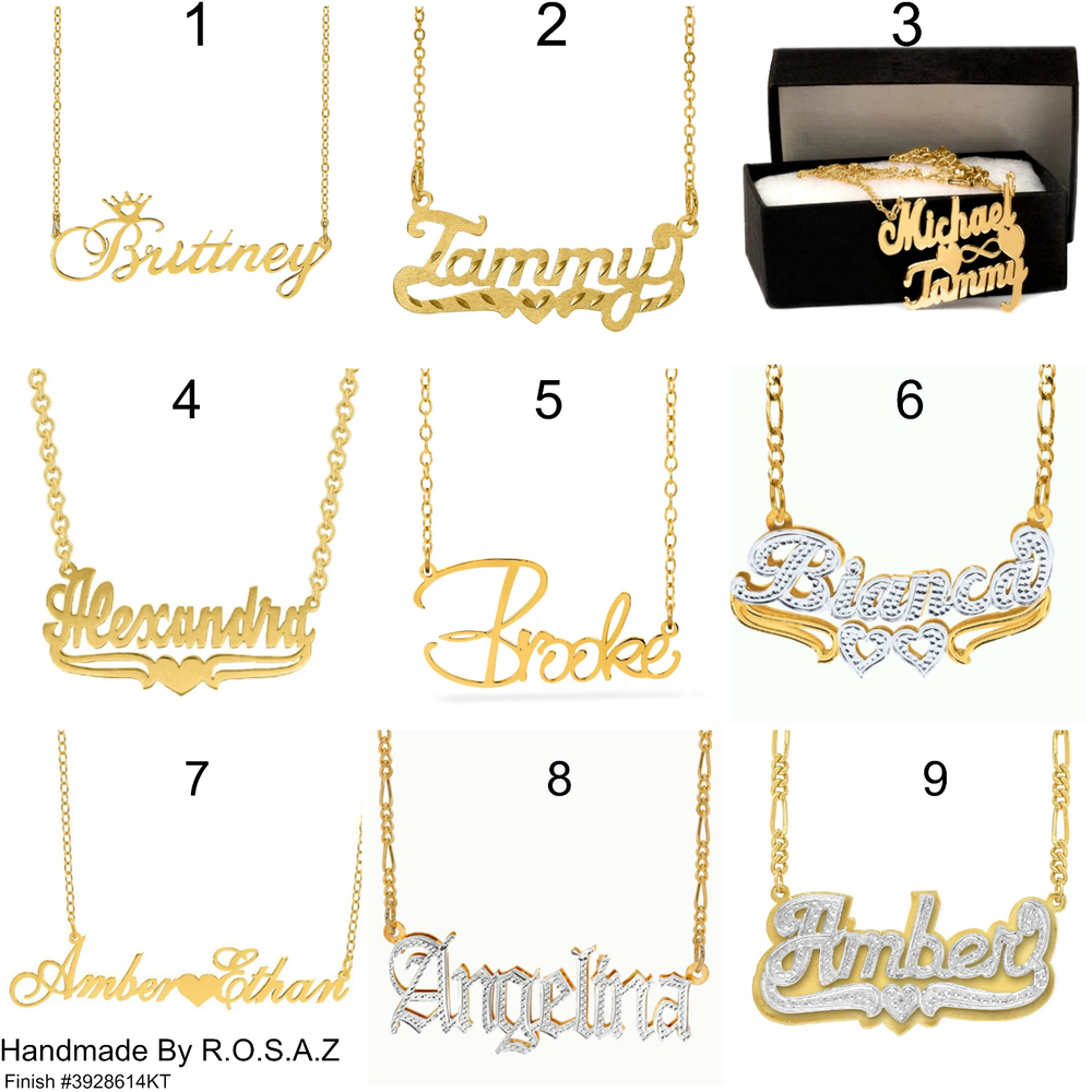 Personalized Sterling Silver 14KGold Any Name Plate Script Chain Necklace USA