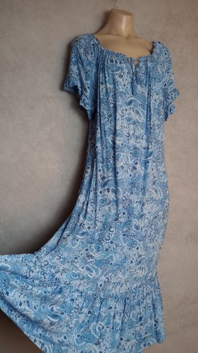 Rockmans Maxi Dress Womens Size 16 Blue Frill Sleeve Boat Neck Tiered Fit Flare - Picture 3 of 9