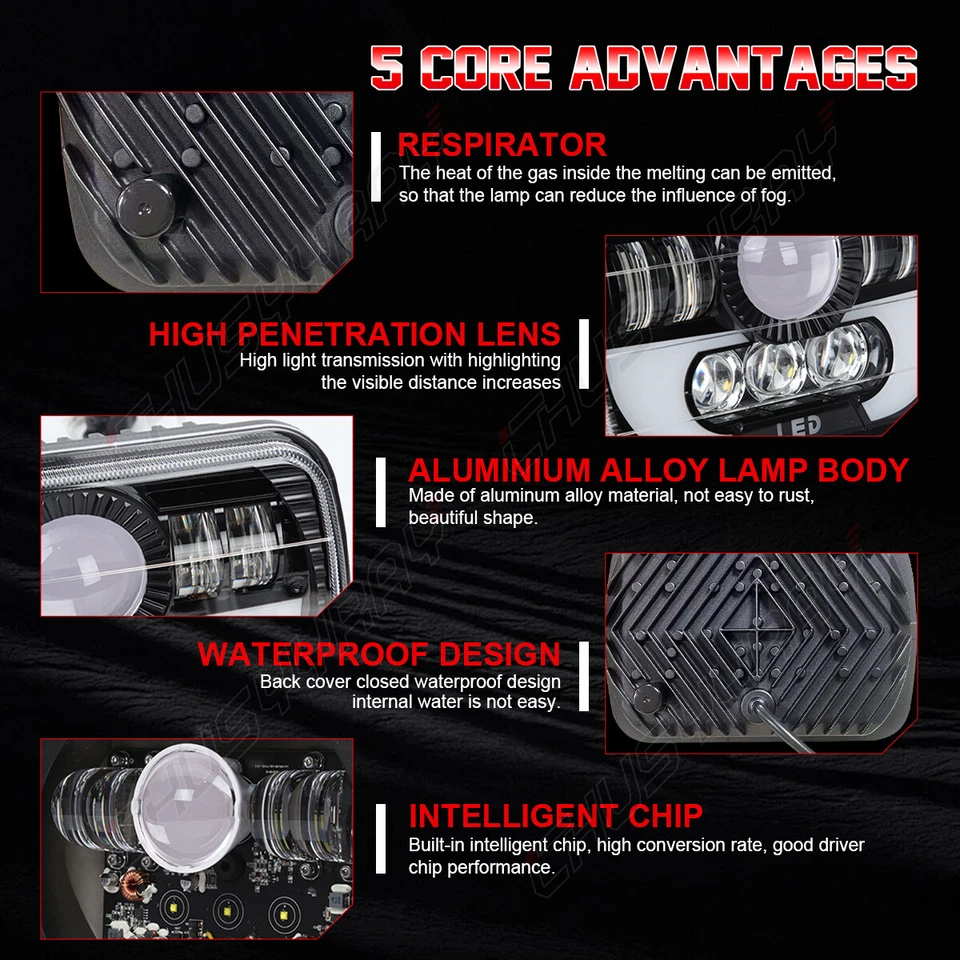 For Chevrolet C10 C20 C30 K10 K20 K30 55W 7x6 inch LED Headlight High Low Beam - Image 2 of 4