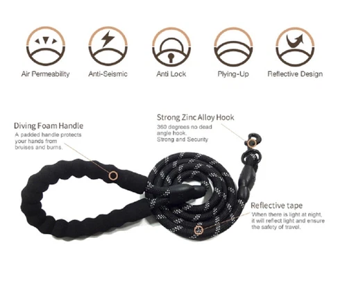 5 FT Dog Rope Leash - Reflective Nylon Lead, Training Padded Handle for Puppies - Picture 37 of 82