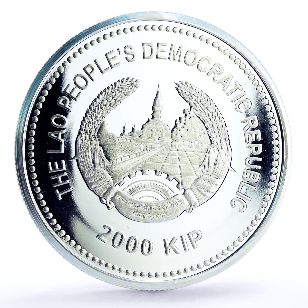 Laos 2000 kip Lunar Calendar Year of the Rabbit proof gilded silver ...